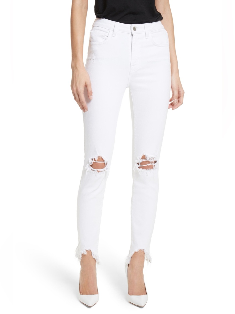 NWT L'AGENCE Highline White Distressed High-Rise Skinny Jeans Size 27